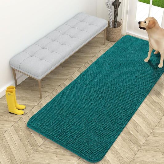 OLANLY Dog Door Mat - Absorbent Non-Slip Chenille Mat for Muddy Paws | 59x24 Inches, Lake Blue
