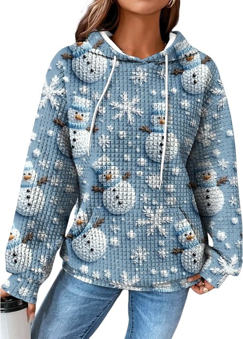 Domirica Christmas Waffle Sweatshirt - Women's Plus Size Pullover Crewneck | Cozy Long Sleeve Winter Fashion 2024