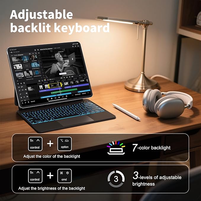 Otuoor iPad Air 13-inch Case Keyboard (M3 2025/M2 2024), Uninterrupted View, Snap Tight, Magic Keyboard for iPad Pro 12.9-inch (6th/5th/4th/3rd), Effortless Command, the Comfort Angle, Black