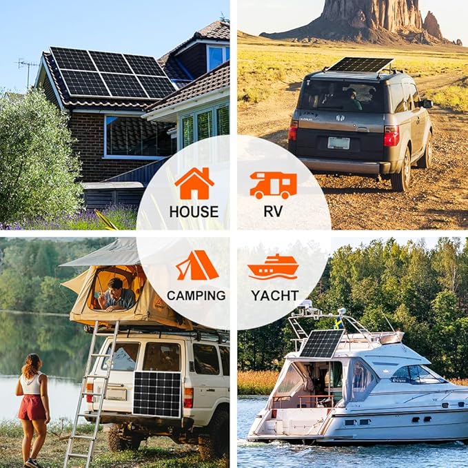 DOKIO 150W 18V Monocrystalline Solar Panel, Compatible with 12V System, Aluminum Frame with MC4 Connector, Pre-Drilled Holes for RV, Boat, Roof & Off-Grid Power