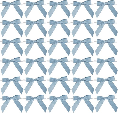 AIMUDI Satin Bows for Gift Wrapping - Dusty Blue Pre-Tied Twist Tie Bows | 50 Count for Weddings & Crafts
