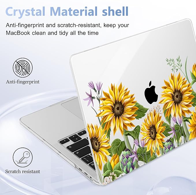 Lepeoac for MacBook Pro 16 inch Case 2019 2020 Release Model A2141, Plastic Hard Shell Cover with Keyboard Cover & Screen Protector for MacBook Pro 16 inch with Touch Bar & Touch ID, Sunflowers