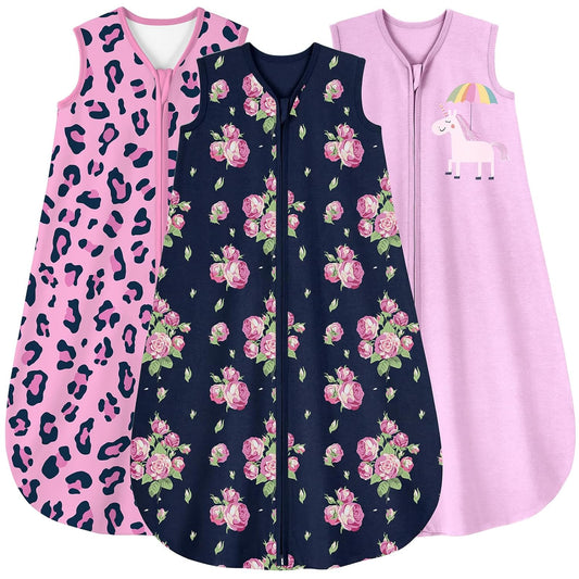 Yoofoss Baby Sleep Sack - 100% Organic Cotton Wearable Blanket | 6-12 Months, 2-Way Zipper, 3 Pack