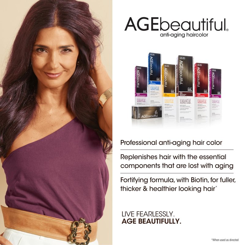 AGE beautiful Permanent Hair Dye 5NRV Medium Neutral Red Violet Brown - Burgundy/Red Violet Brown Hair Color Cream with 100% Gray Coverage, Anti-Aging Biotin Formula for Thicker, Fuller Hair