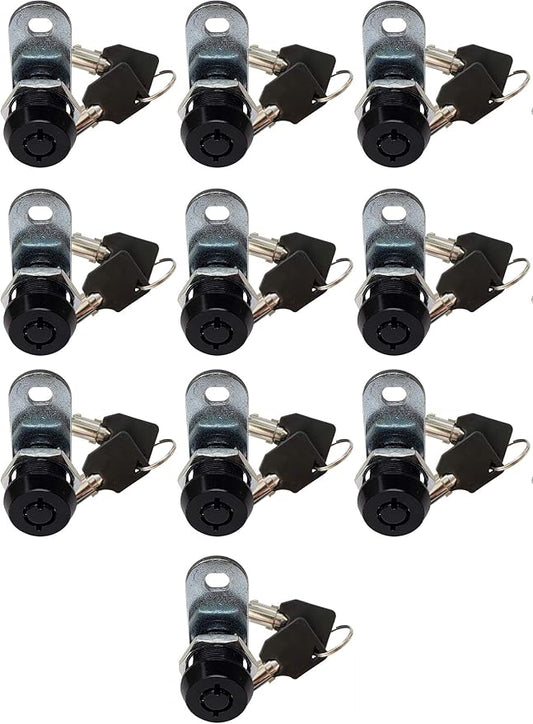 Admiral Locks Tubular Cam Lock, Keyed Alike Removable Key RV Compartment Storage Lock Cabinet Locks (Black Pack of. 10, 5/8 Inch 180°)