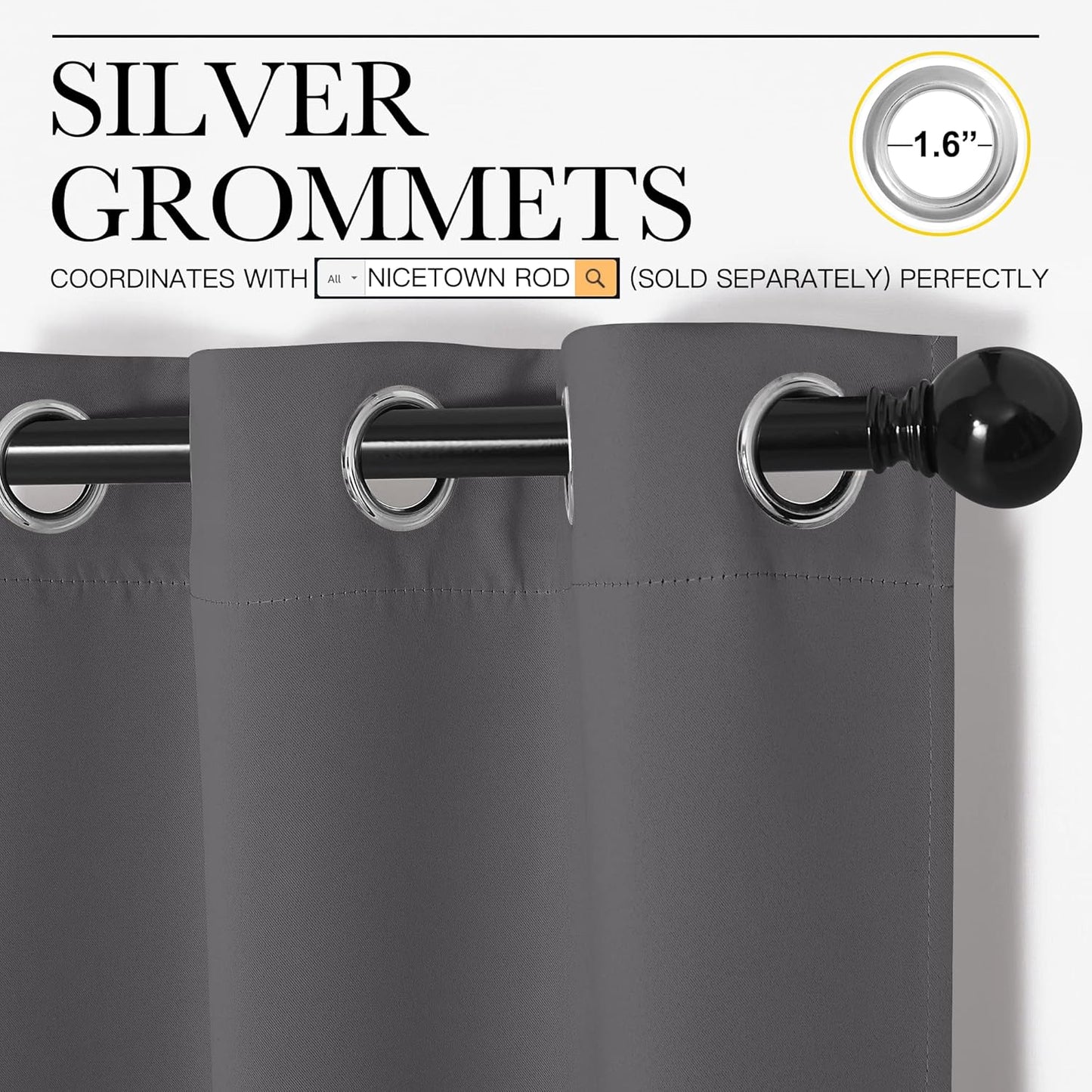 NICETOWN Blackout Curtains - Energy Saving Thermal Insulated Draperies | 55" x 92", Grey, 1 Pair
