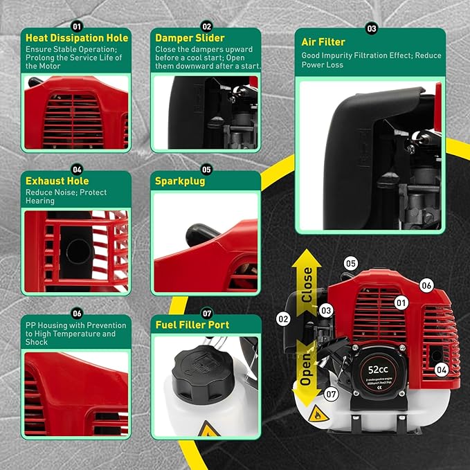 Sweeper Machine, 52cc 2-Stroke Gas Power Broom, Handheld Nylon Brush Broom Sweeper with Tool Bag, Walk Behind Sweeper Cleaning Driveway Tools for Concrete Driveway/Lawn/Garden