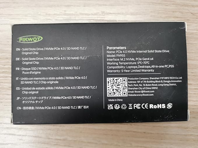 Fikwot FN955 1TB NVMe SSD M.2 2280 PCIe Gen4x4, Up to 7300MB/s, 3D NAND TLC Flash Internal Solid State Drive, Configure SLC Cache, Storage and Memory Expansion for PS5 Laptop Desktop