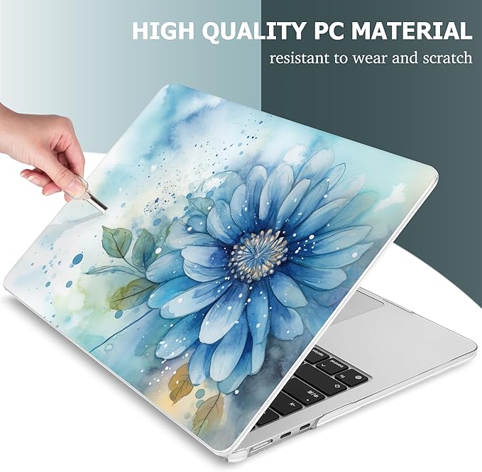 Mektron for 2026 MacBook Air 13-inch M5 Laptop Case A3449 with 13.6-inch Liquid Retina Display Fits 2025 A3240 M4 2024 A3113 M3 2023 A2681 M2 Shell for MacBook Air 13.6", Watercolor Blue Flower