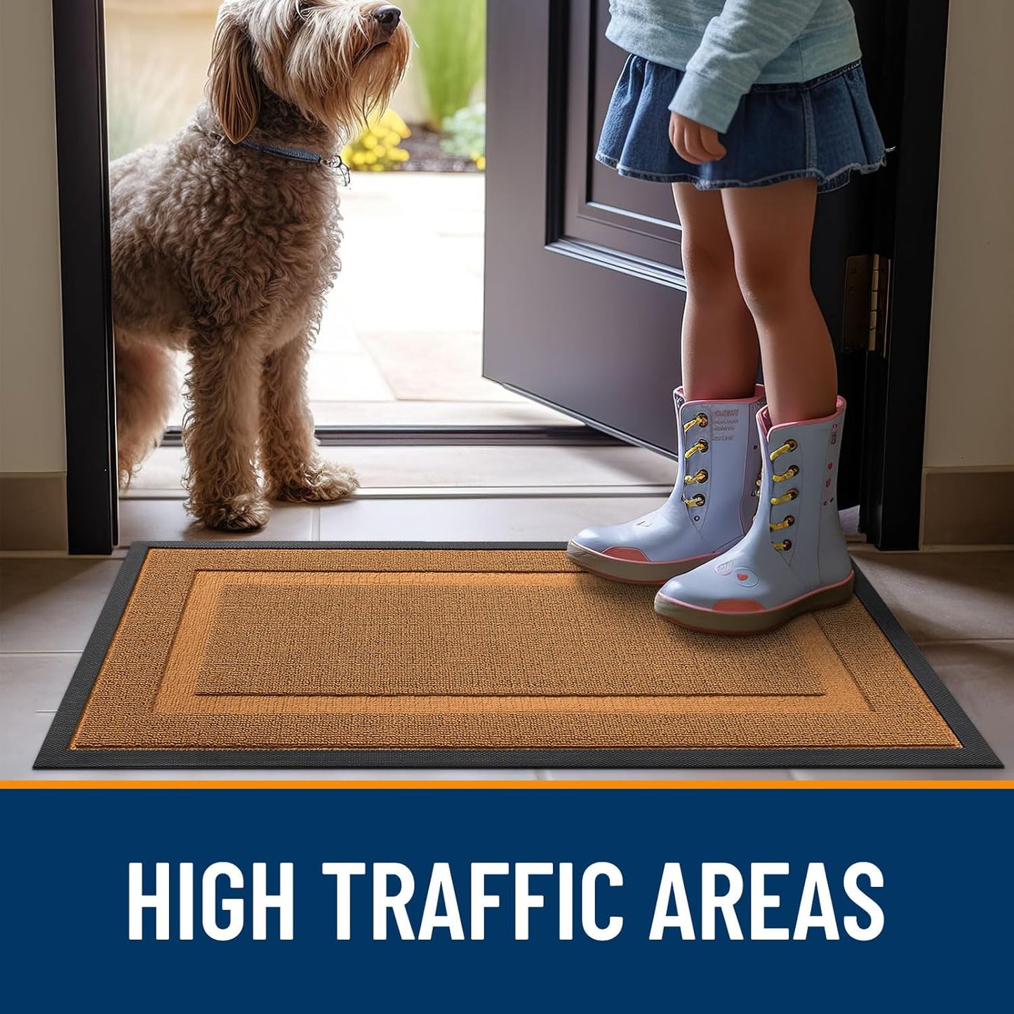 OLANLY Indoor Outdoor Front Door Mat - Waterproof All-Season Doormat, Sturdy Rubber, 29.5x17, Tangerine Orange
