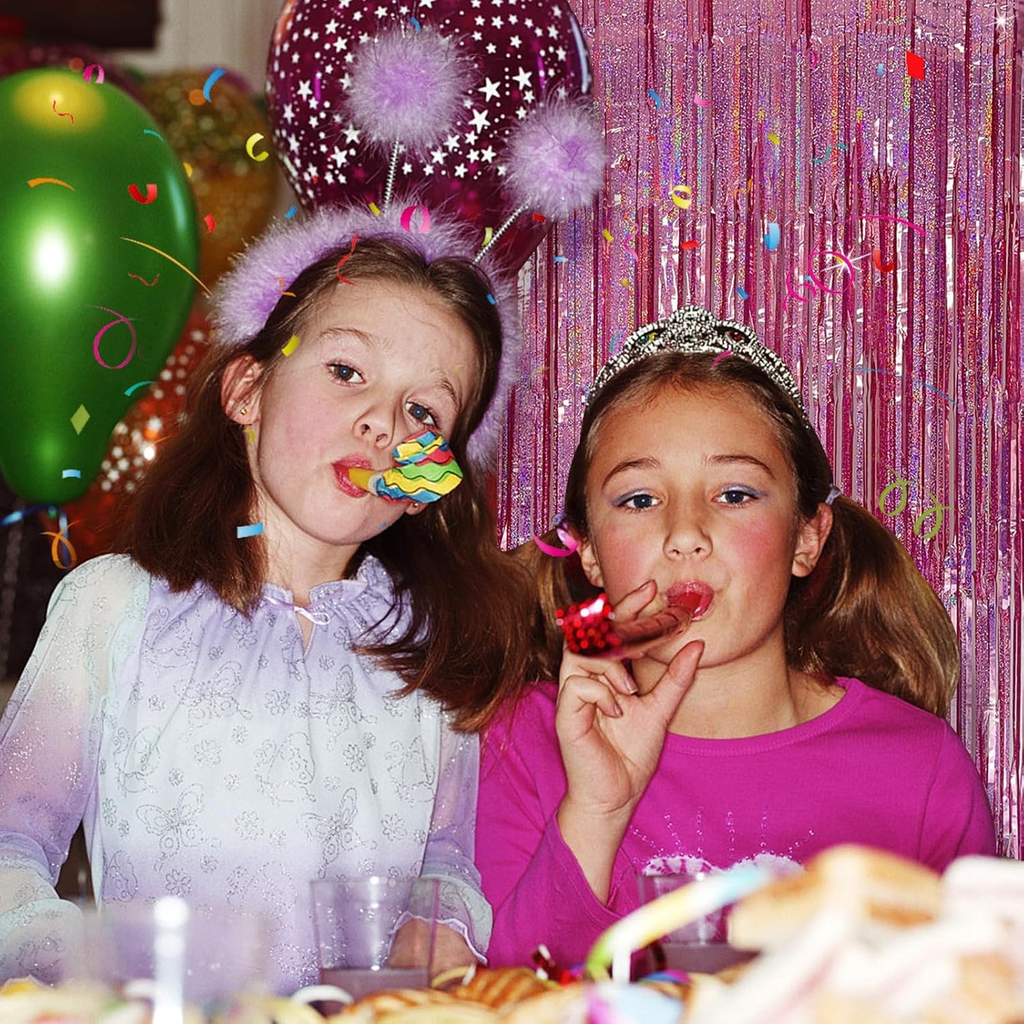 Skiennix Tinsel Curtain Backdrop - Pink Glitter Foil Fringe for Birthday, Wedding & Party Decor | 10 Packs