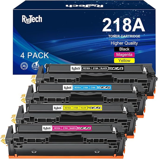 RitoTech 218A Toner Cartridges 4 Pack - NO Chip Compatible for HP 218A 218X W2180A for HP Color LaserJet Pro MFP 3301fdw 3201dw 3301sdw 3301cdw 3201 3301 Series Printer, Black Cyan Magenta Yellow