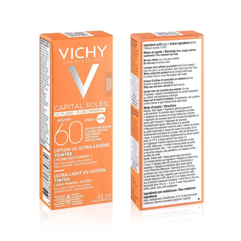 Vichy Capital Soleil Tinted Mineral Sunscreen SPF 60 - Lightweight, Water-Resistant Face Protection | Travel Size