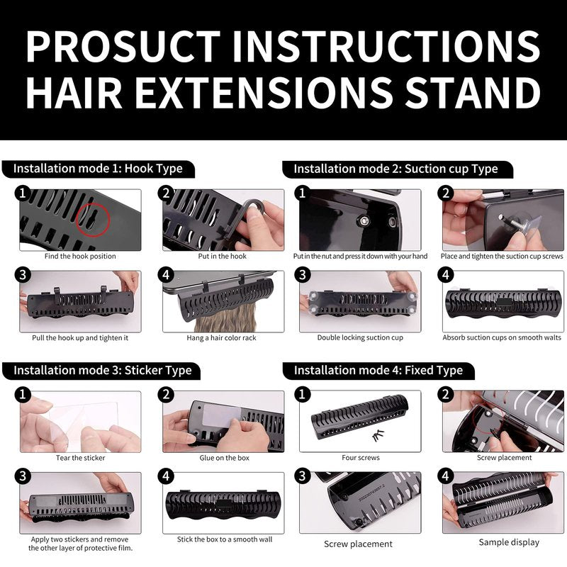 Hair Extension Holder Hair Extension Style Caddy Designed to Hold Clip-Ins, Tape-In’s, Micro Bundles and Sew-In Wefts While You Color, Wash, Style, Pack and Store (Black)