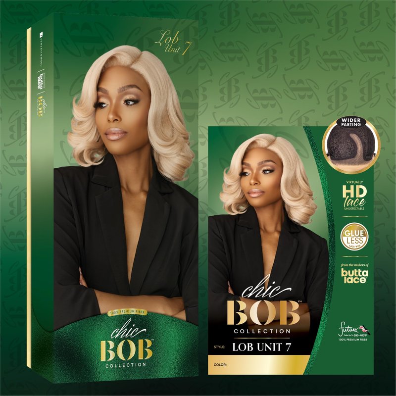 Sensationnel Chicbob Lace Frontwig - Lob Unit 7 Face Framing Glueless Wig Wide 5 Inch Deep Part Synthetic Preplucked Hairline (1 JETBLACK)