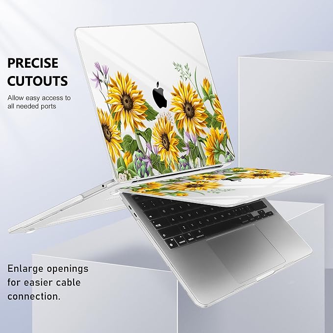 Lepeoac Case for MacBook Pro 13 inch Case M2 2022-2016 A2338 M1 A2251 A2289 A2159 A1989 A1708 A1706, Plastic Hard Shell + Keyboard Cover + Dust Plug, Sunflowers