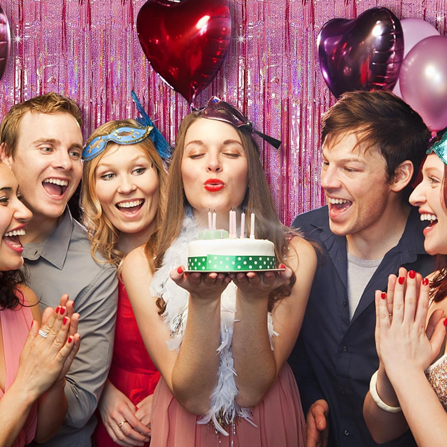 Skiennix Tinsel Curtain | Pink Glitter Foil Fringe Backdrop | 5-Pack Party Decor for Events