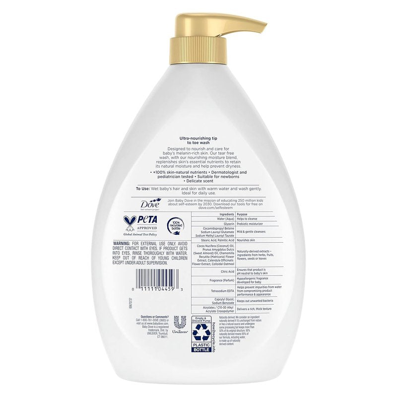 Baby Dove Sensitive Baby Wash - Tear-Free, Hypoallergenic Formula for Melanin-Rich Skin | 34 oz