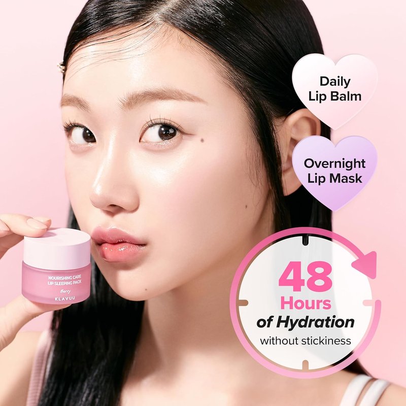 Klavuu Lip Mask – Overnight Hydrating Korean Lip Balm for Dry, Chapped Lips | Berry Exfoliating Treatment (0.7oz)