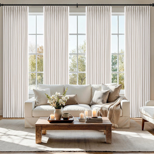 MIULEE Pinch Pleated Thick Linen Curtains - 90 Inch, 4 Panels, Semi-Sheer Light Filtering Drapes in Beige & White