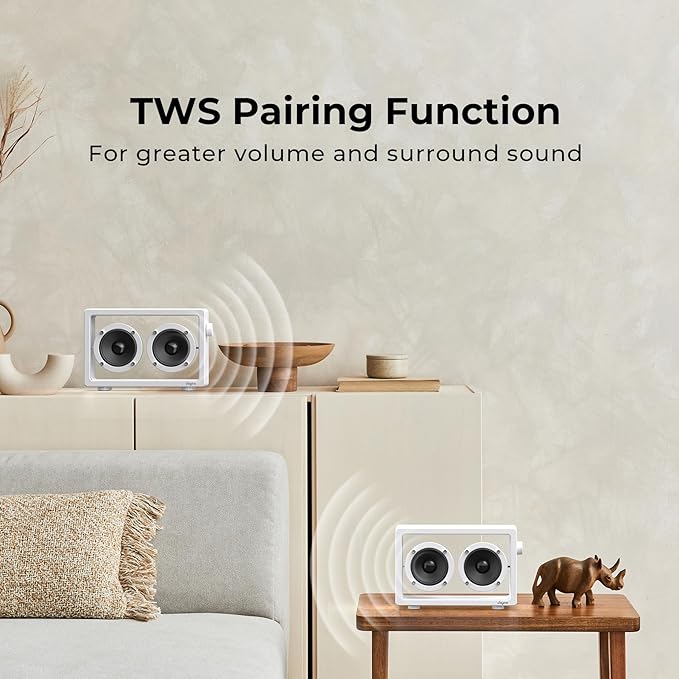 JAYINE Cassette Portable Bluetooth Speaker, 16W Minimalist Speakers Bluetooth Wireless Loud, HD Powerful Sound and Wide Compatibility V5.3 for Indoor Outdoor - White