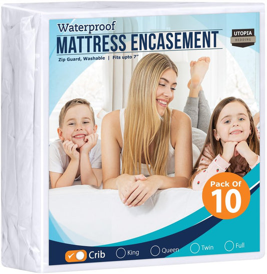Utopia Bedding Waterproof Mattress Protector Crib Size (Pack of 10), Zippered Mattress Encasement Bed Bug and Dust Mite Proof, Absorbent Six-Sided Mattress Cover