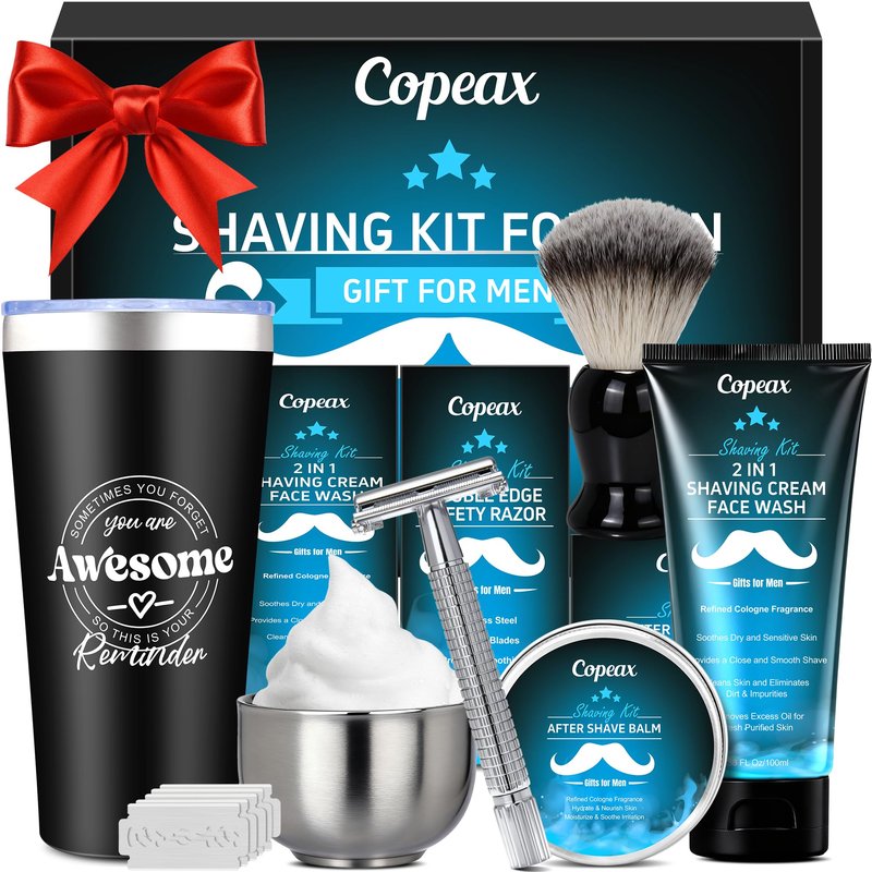 Shaving Kit for Men,Mens Shaving Kit w/Natural Cologne Shaving Cream,Balm,Bowl,Tumbler Cup,Mens Self Care & Grooming Valentines Fathers Day Birthday Gifts for Men Dad Him Boyfriend Christmas Gift Set