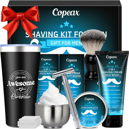 Shaving Kit for Men,Mens Shaving Kit w/Natural Cologne Shaving Cream,Balm,Bowl,Tumbler Cup,Mens Self Care & Grooming Valentines Fathers Day Birthday Gifts for Men Dad Him Boyfriend Christmas Gift Set