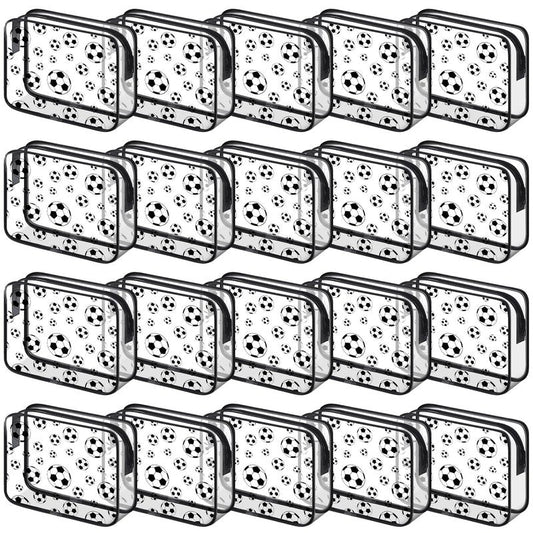 Kacctyen 20 Pcs Soccer Makeup Bags Bulk for Girls Women Football Team Party Favors Goodie Snack Bags 8 x 6 x 2.4'' Clear Cosmetic Bag Bulk for Soccer Mom Accessories PVC Toiletry Pouch with Zipper