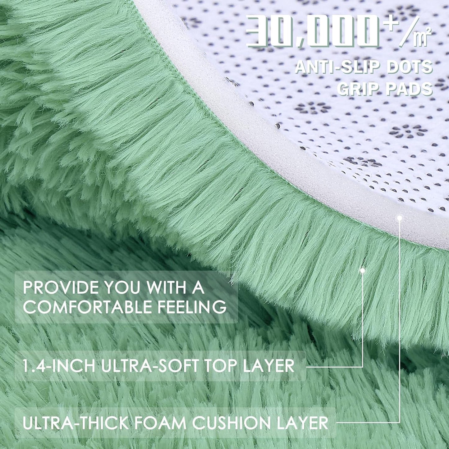 OLANLY Round Mint Green Area Rug - Soft, Fluffy, Machine Washable 3 ft Carpet for Bedrooms & Nurseries