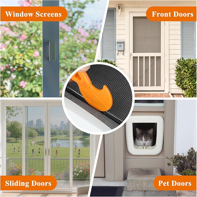 2PACK MAGZO Window&Door Screen Replacement Kit, 48''W x 99''L, with Retainer Spline (Total 65.6 FT) and Press-Fit Roller Tool, Scratch-Proof Polyester, Net Roll Repair for Sliding/House Windows, Black