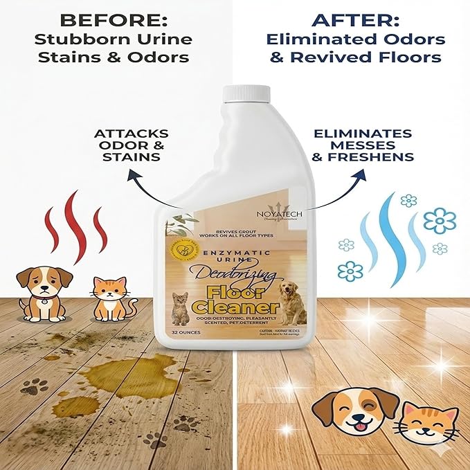Pet Floor Cleaner â Enzyme Powered Odor Eliminator. Floor Cleaner for Mopping â Removes Urine & Stains â Deep Cleaner for Floors & Grout â Commercial-Grade Concentrate