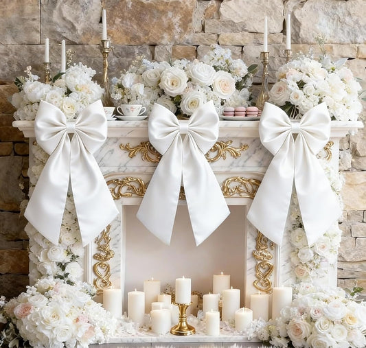 White Bow Decor | Large Crib Skirt with 3 Big White Bows - Perfect for Baby Showers & Parties (22 x 11 Inch)