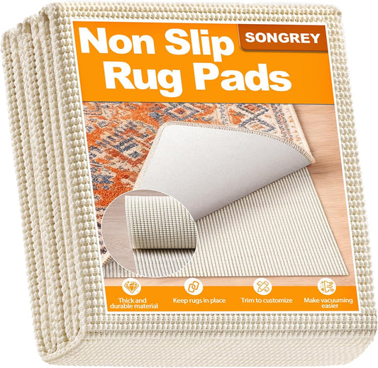 Songrey Non-Slip Rug Pad - Extra Thick 8x10 FT Carpet Pad for Hard Surfaces | Prevents Sliding & Protects Floors