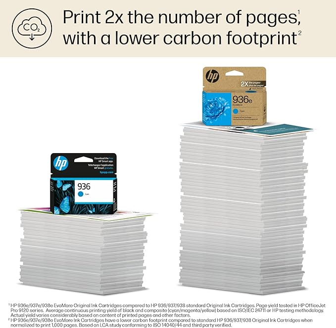 HP 936e Cyan EvoMore Ink Cartridge | Works with OfficeJet 9120, Pro 9100, Wide Format 9700 | Carbon Neutral | 4S6V3LN