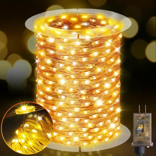 KNONEW 600 LED Outdoor Fairy Lights - Waterproof Christmas Lights with 8 Modes | 203FT Warm White