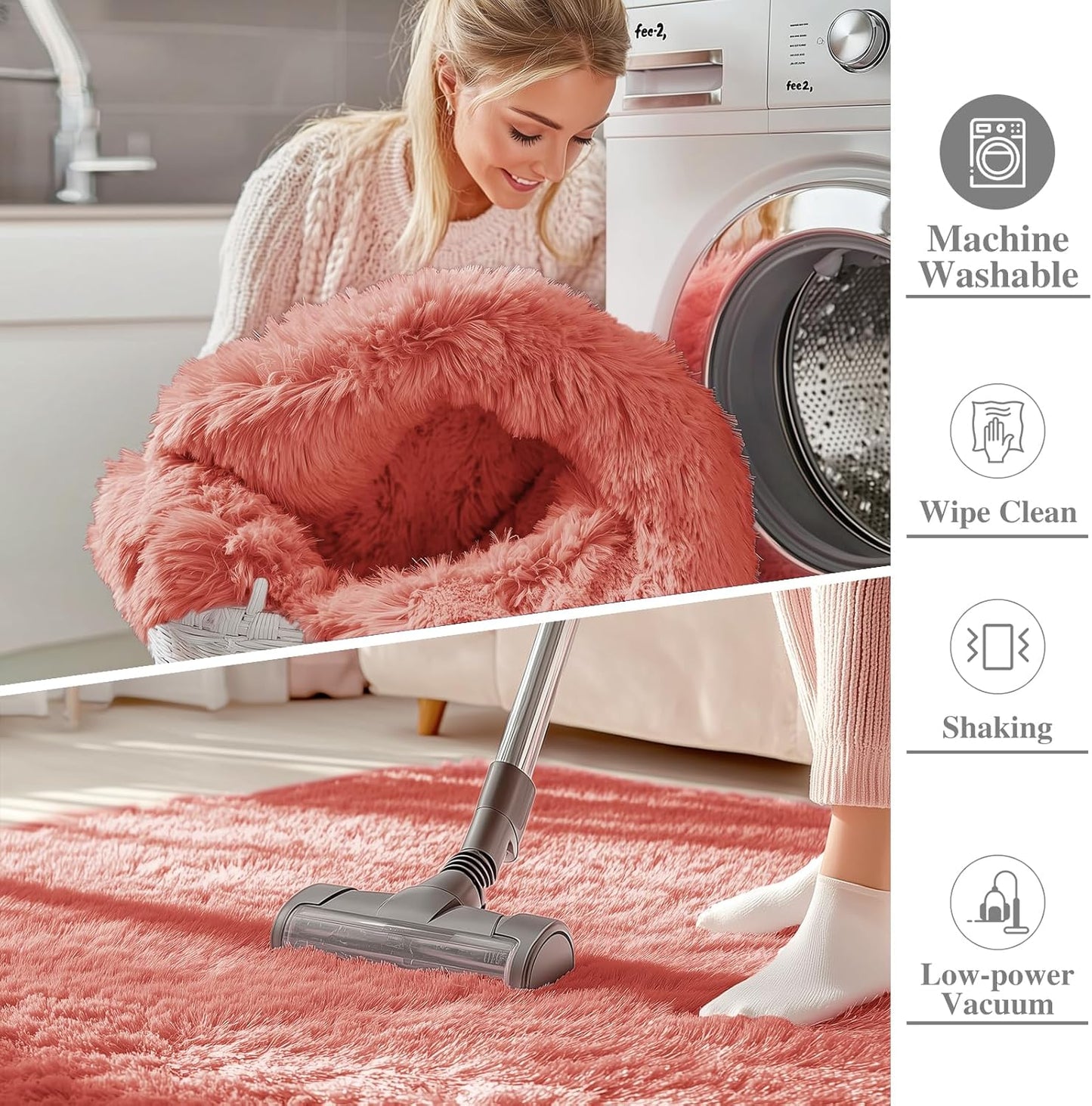 OLANLY Runner Rugs - 2x5 Machine Washable Soft Fluffy Shaggy Carpet for Bedroom & Hallway | Rust Red