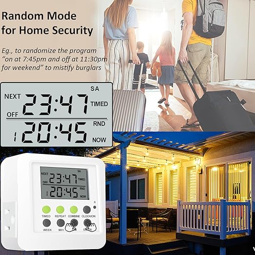 NOVKIT 3-in-1 Dual Outlet Timer Plug with Interval Cycle for Indoor, 7 Day 24 Hour Programmable Digital Repeat Timer Switch(15A, 1875W)