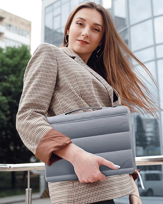 Grey Puffy Laptop Sleeve 16-Inch Fluffy Protective Sleeve for MacBook Pro 16/Air 15, Dell XPS 15, HP, for Travel & College
