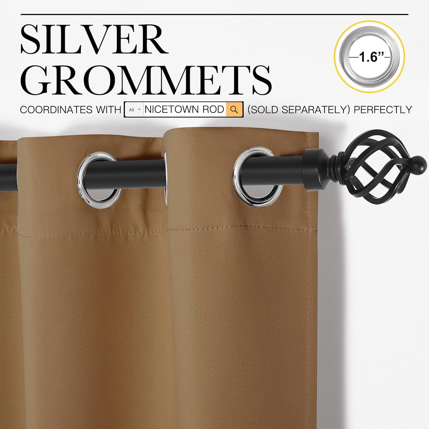 NICETOWN Blackout Curtains - 108 Inch Length, Noise-Reducing, 2 Panels, Gold Brown | W55 x L108 for Luxury Decor