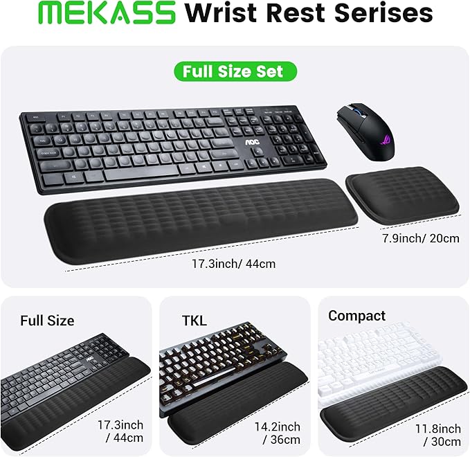 MEKASS Ergonomic Wrist Rest for Keyboard and Mouse, Soft Memory Foam Keyboard Wrist Rest Set with Non-Slip Silicone Base, Easy Typing, Pain Relief, Comfort for Office, Work, Gaming (Light Gray)
