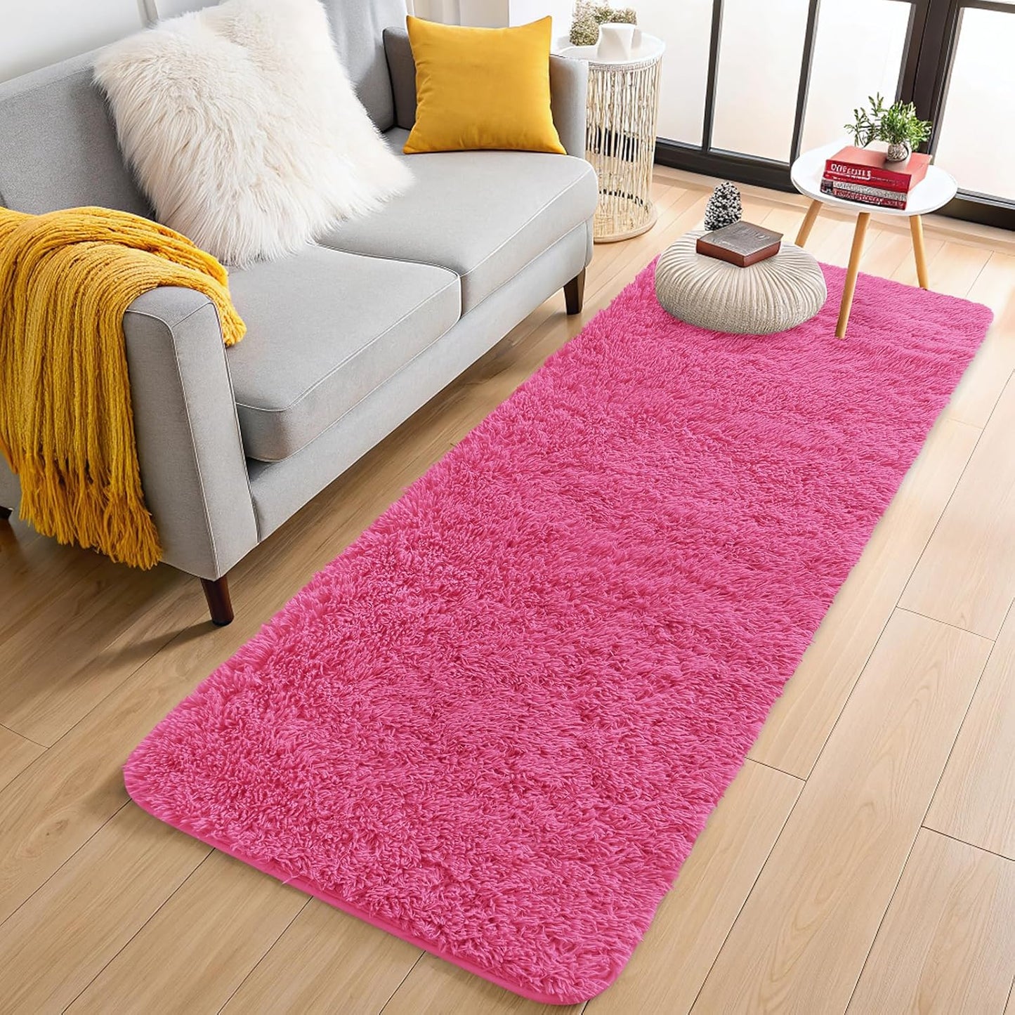 OLANLY Soft Fluffy 2x6 Machine Washable Runner Rug - Perfect for Hallways & Bedrooms | Hot Pink Aesthetic