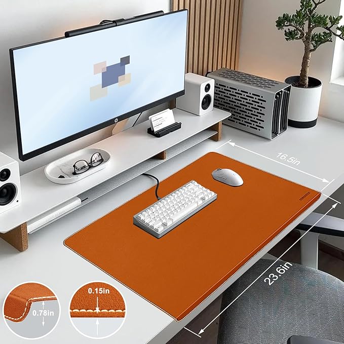 ERGO COLLECT Desk Mat with Lip & Reinforced Stitched Edge|Non-Slip Waterproof PU Leather Desk Pad|Ergonomic Keyboard Mouse Pad with Edge Protector|for Office, Home, Study(23.6" x 16.5",Brown)