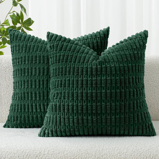 MIULEE Decorative Pillow Covers - Soft Dark Green Corduroy, 20x20 Inch | Boho Striped Design for Modern Home Decor