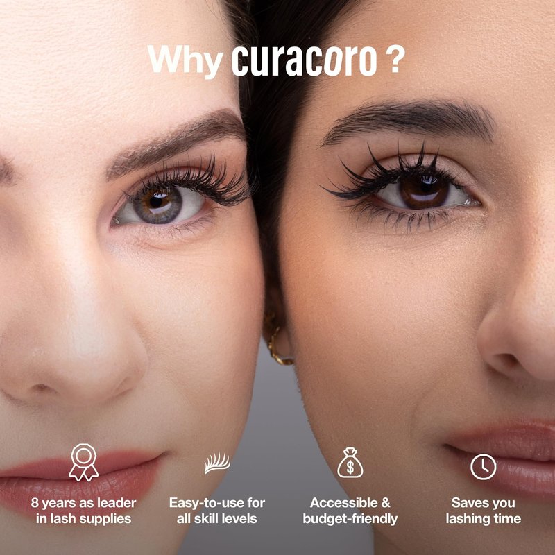 Curacoro 5D W-Shaped Clover Eyelashes Extension, 0.07 CC Curl, 8mm-15mm Length, Individual Eyelash Extensions, Easy Application & Long Lasting