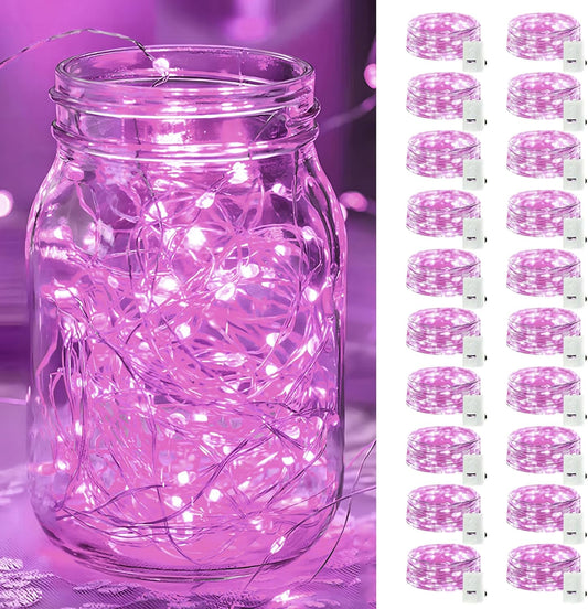 Skiennix 20 Pack LED Fairy Lights - Waterproof Mini Twinkle String Lights for Weddings & Holidays | Pink