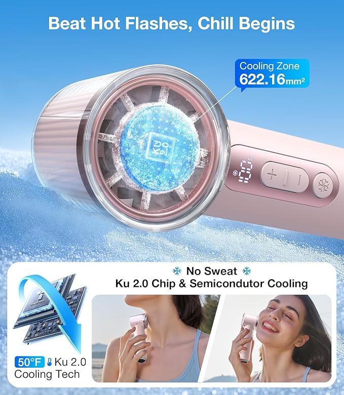 TORRAS COOLiFY iva Handheld Fan with Ice Cooler, [Chill by 50F] 0-100 Speed, Super Mini Powerful Portable Fan, 4900mAh Rechargeable Hand Held, Travel Essentials, Gift for Dad Husband, Pink