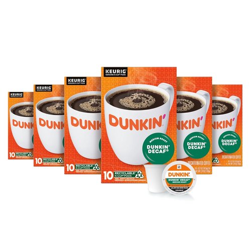 Dunkin' Decaf Medium Roast Coffee - 60 Keurig K-Cup Pods for Smooth, Flavorful Brew