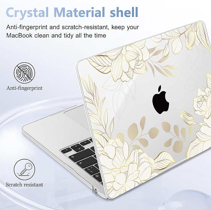 Lepeoac Case for 2026/2025/2024/2023 MacBook Air 15-inch Laptop Release M5 A3448 /M4 A3241 /M3 A3114 /M2 A2941, Stylish Protective Hard Shell Cover for MacBook Air 15.3 inch - Gold Rose Flowers