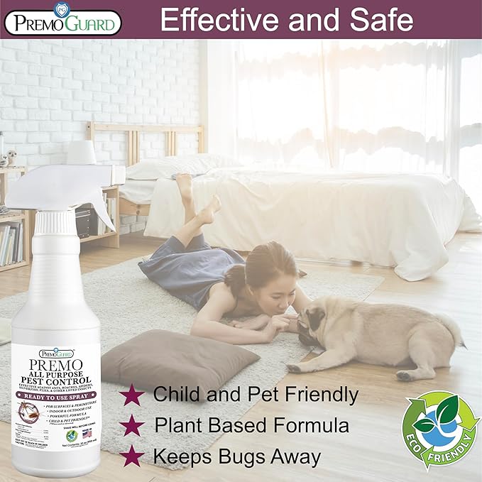 Pest Control by Premo Guard â 32 ozâ Insect & Pest Spray â Bug, Roach, Fleas, Fruit Fly, Ant, Spider Killer â Effective Plant Based Formula â Child and Pet Safe â Best Natural Protection